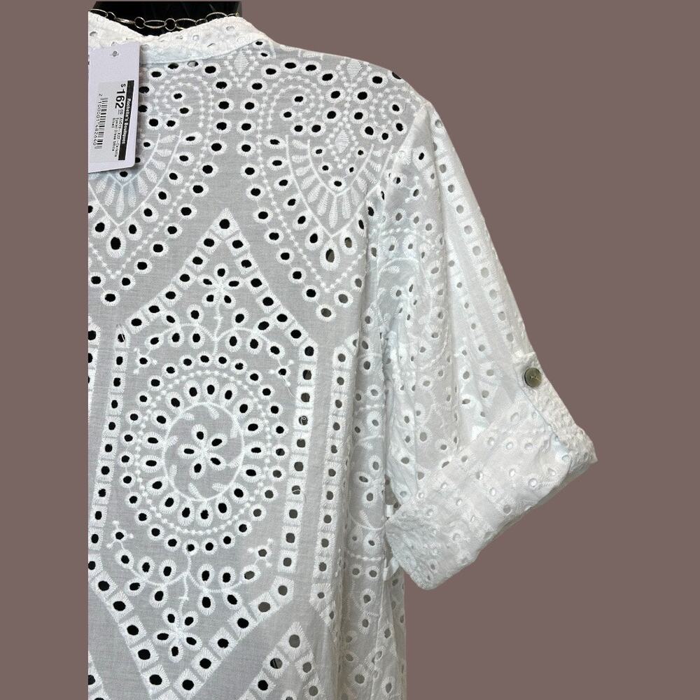 Milio Milano Women's boho 100% cotton Eyelet 3/4 sleeve midi Dress Size S NWOT - Picture 7 of 9